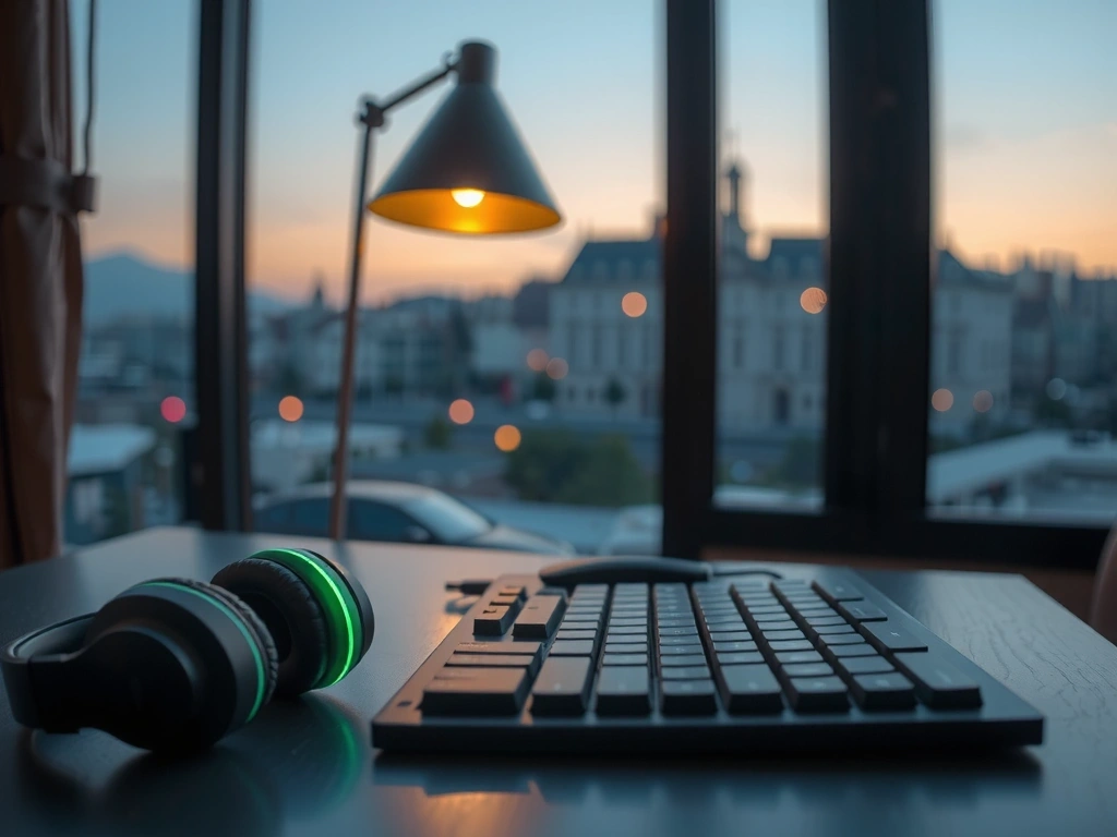 Editorial image of a focused work setup with Istanbul skyline backdrop